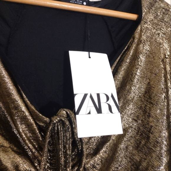 Zara Black And Gold Draped Balloon Mini Dress - Picture 9 of 11